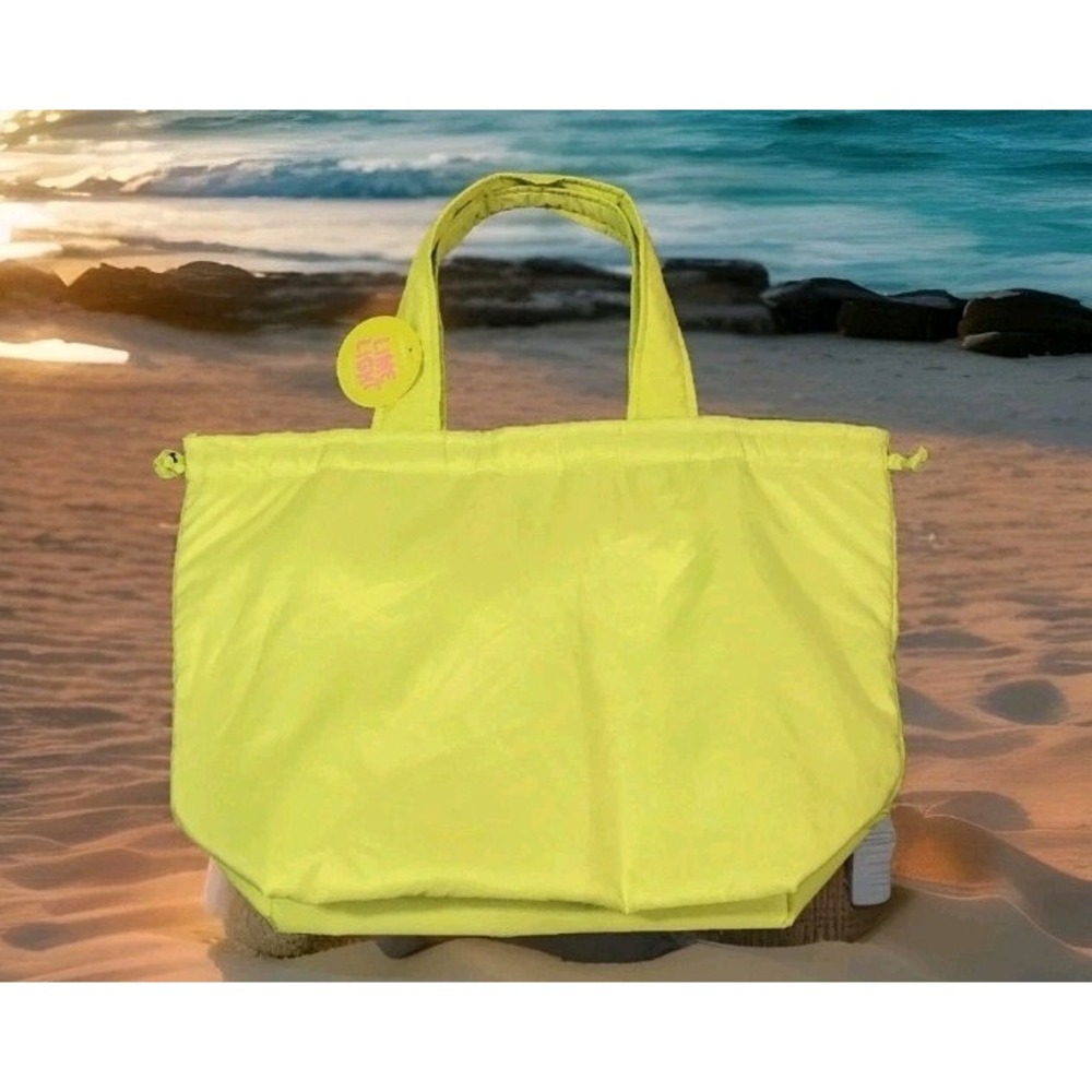 Ulta Beauty Lime Light Neon Yellow Cinch-Side Tote Bag NWT